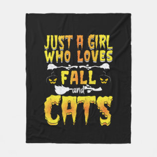 Halloween Just A Girl Who Loves Fall And Cats Fleece Blanket