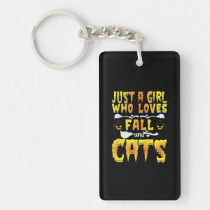Halloween Just A Girl Who Loves Fall And Cats Key Ring