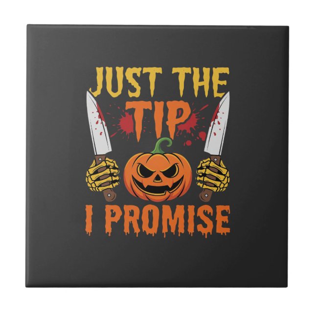 Halloween Just The Tip Pumpkin Knife Graphic Ceramic Tile (Front)