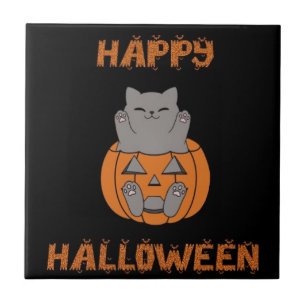 Halloween kat pompoen tegeltje ceramic tile