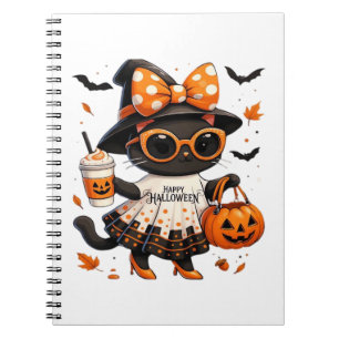 Halloween Kawaii Cat – Witch Cat with Pumpkin and  Notebook