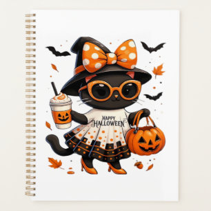 Halloween Kawaii Cat � Witch Cat with Pumpkin and Planner