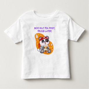 Halloween Kawaii Pirate Panda Drinking Boba Tea Toddler T-Shirt