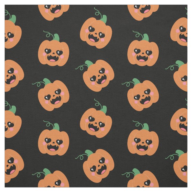 Halloween Kawaii Pumpkins Pattern Fabric (Swatch)