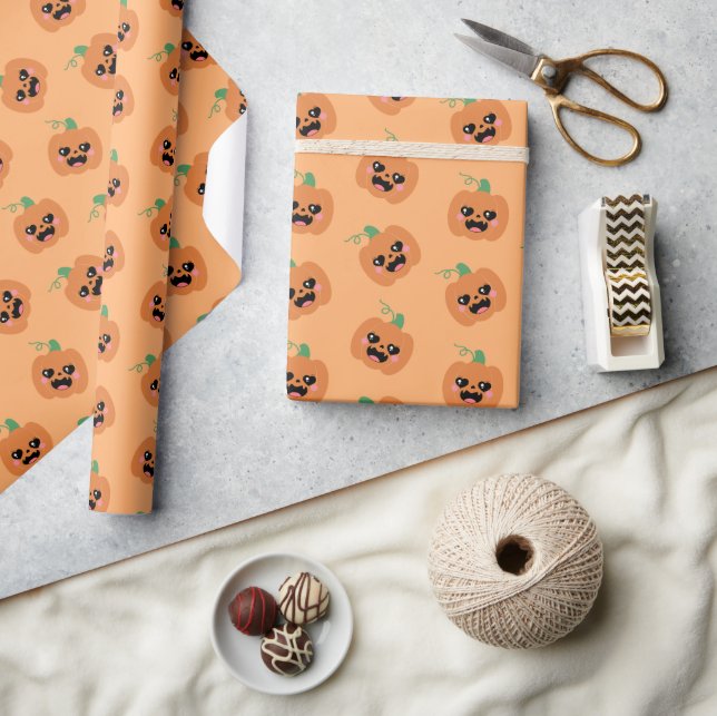 Halloween Kawaii Pumpkins Pattern Wrapping Paper (Crafts)