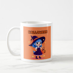 Halloween Kawaii Witch Mug – Blue Hair Pumpkin