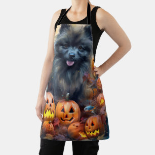 Halloween Keeshond With Pumpkins Scary Apron