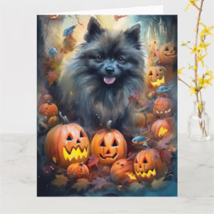 Halloween Keeshond With Pumpkins Scary Card