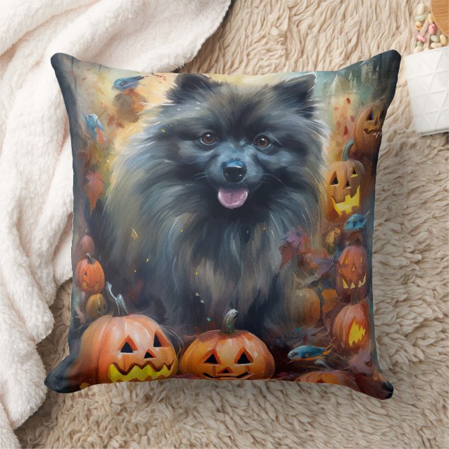 Halloween Keeshond With Pumpkins Scary Cushion (Blanket)