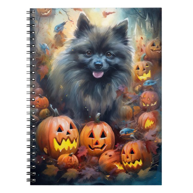 Halloween Keeshond With Pumpkins Scary Notebook (Front)