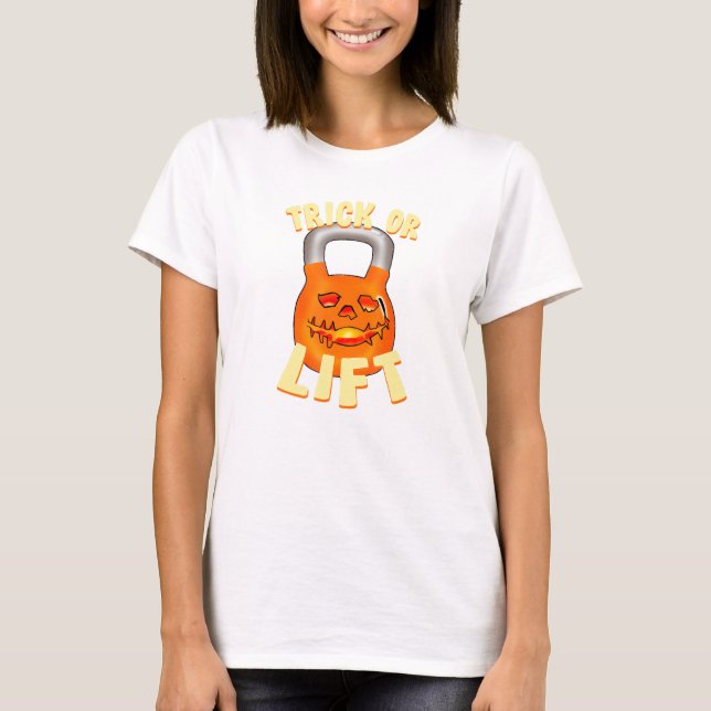 Halloween Kettlebell Trick Or Lift Jack O Lantern T-Shirt (Front)