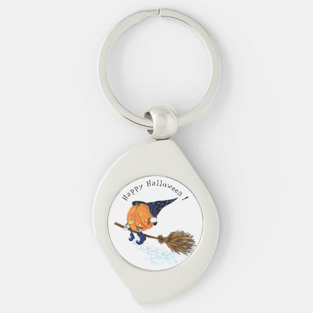 Halloween Keychain Witch Pumpkin Flying Broom (Front)