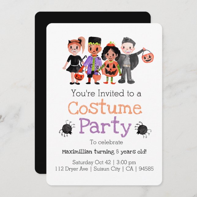 Halloween Kid Birthday Costume Party Invite (Front/Back)