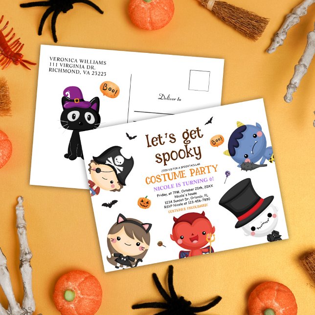 Halloween Kids Birthday Costume Party Cute Funny Invitation Postcard (Halloween Kids Birthday Costume Party Cute Funny Invitation Postcard)