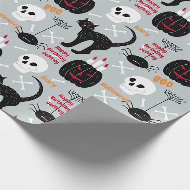 Halloween Kids Birthday Name Age Boy's Wrapping Paper (Corner)