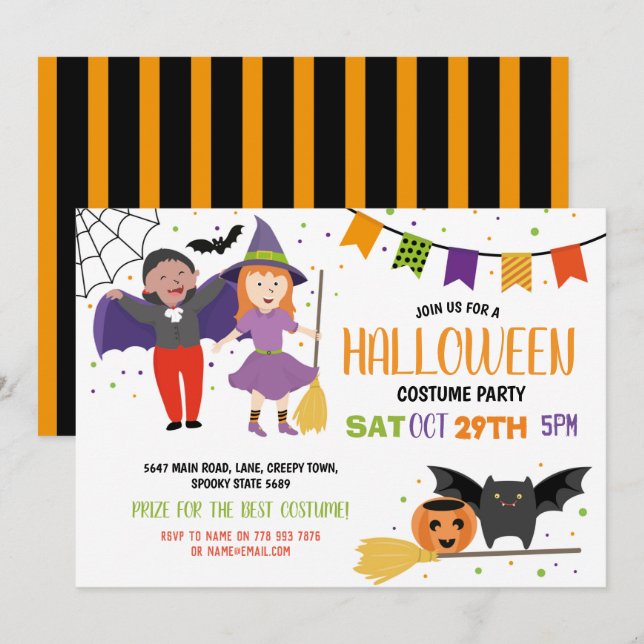 Halloween Kids Costume Fancy Dress Bats Party Invitation (Front/Back)