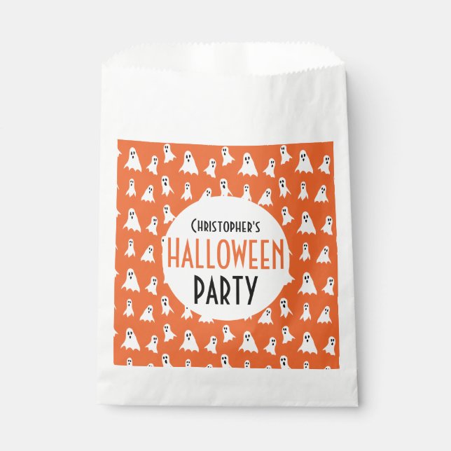 Halloween Kids Ghost Pattern Personalised Party Favour Bag (Front)