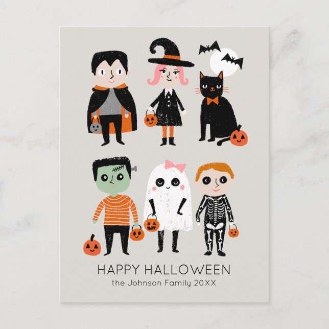 Halloween Kids Illustration Custom Name Postcard (Front)
