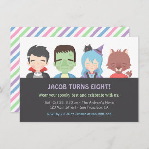 Halloween Kids Monster Birthday Party Invitations