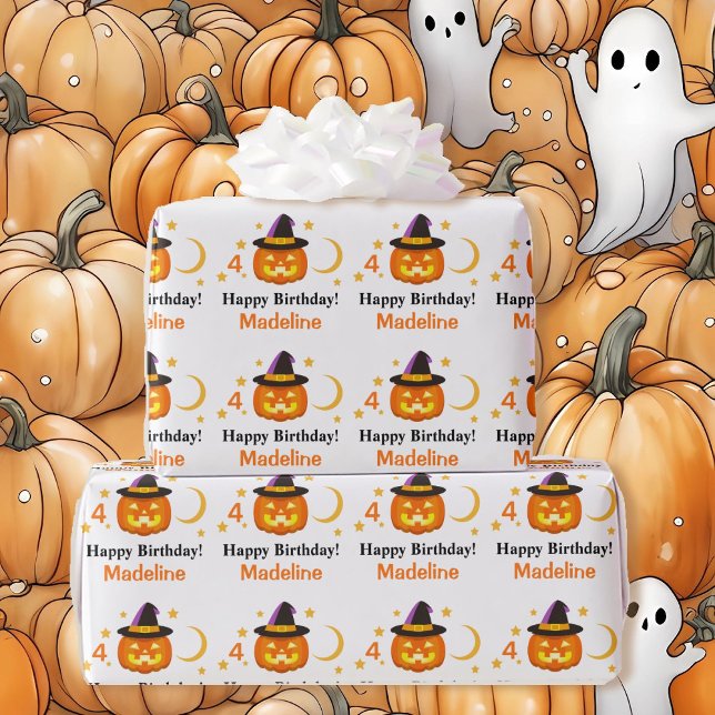 Halloween Kids Name Child's Birthday Personalise Wrapping Paper (Creator Uploaded)