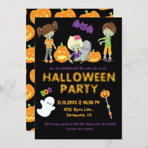 Halloween Kids Zombies Pumpkin Ghost Spooky Party Invitation