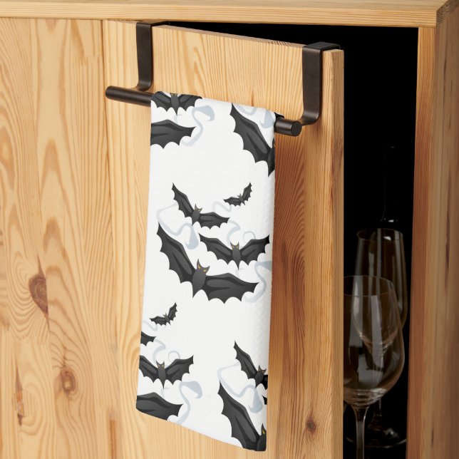 Halloween Kitchen Towel-Bats Tea Towel (Thirds Fold)