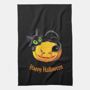 Halloween Kitchen Towel-Black Cat Tea Towel