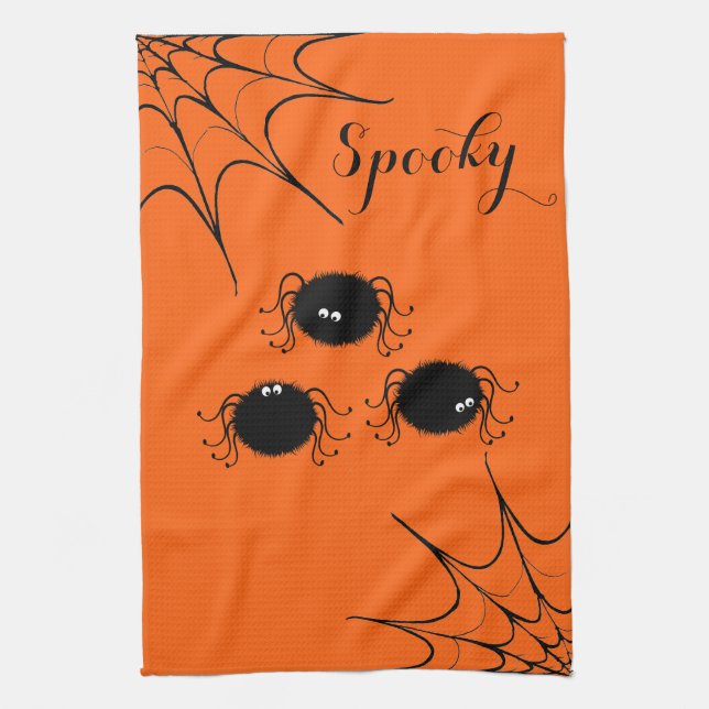 Halloween Kitchen Towel-Dancing Spiders Tea Towel (Vertical)