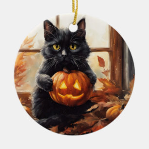 Halloween Kitten Ceramic Ornament