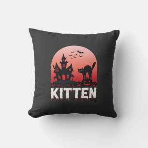 Halloween Kitten Haunted House Cat Design_1 Cushion