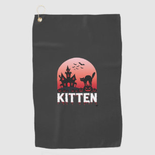 Halloween Kitten Haunted House Cat Design_1 Golf Towel