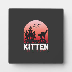Halloween Kitten Haunted House Cat Design_1 Plaque