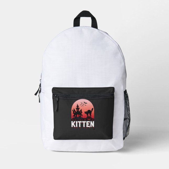 Halloween Kitten Haunted House Cat Design_1 Printed Backpack (Front)