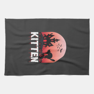 Halloween Kitten Haunted House Cat Design_1 Tea Towel