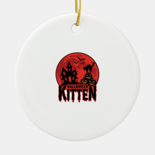 Halloween Kitten Haunted House Cat Graphic_1 Ceramic Ornament