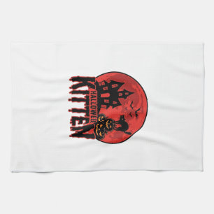 Halloween Kitten Haunted House Cat Graphic_1 Tea Towel