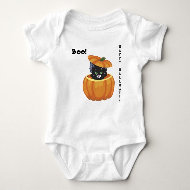 Halloween Kitten in Pumpkin  Baby Bodysuit (Front)