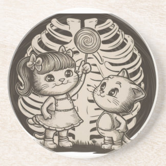 Halloween Kittens' Playtime: Sharing Sweet Treats  Coaster