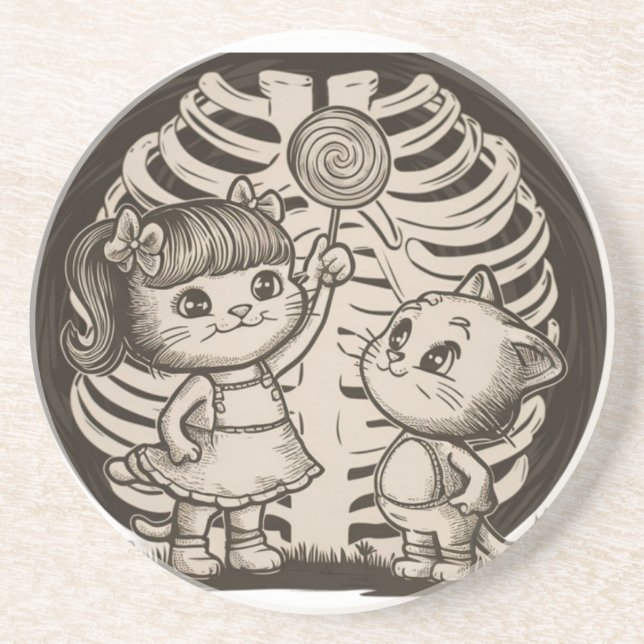 Halloween Kittens' Playtime: Sharing Sweet Treats  Coaster (Front)
