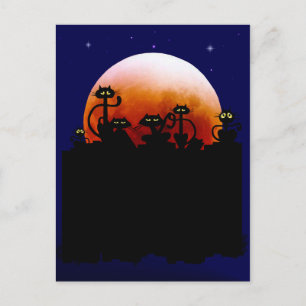 Halloween Kitties and Halloween Moon Postcard