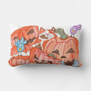 Halloween Kitty and Smashed Pumpkins Lumbar Cushion