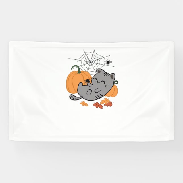 Halloween Kitty and Spiders Classic T-Shirt Banner (Horizontal)