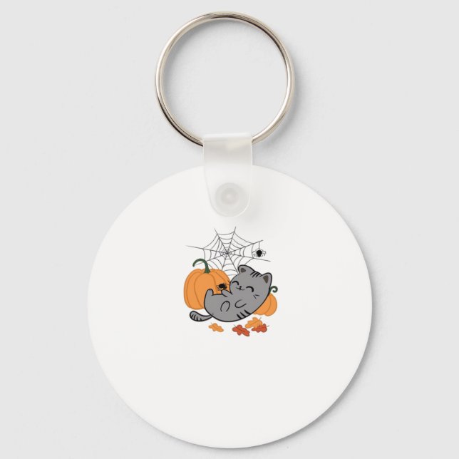 Halloween Kitty and Spiders Classic T-Shirt Key Ring (Front)