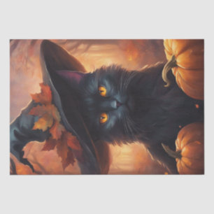Halloween Kitty Cat in a Witch Hat Decoupage  Tissue Paper