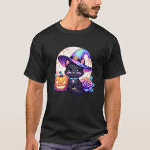 Halloween Kitty Cat Witch Hat Pumpkin Jack o Lante T-Shirt