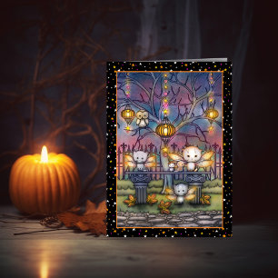 Halloween Kitty Fairies Cute Art Card