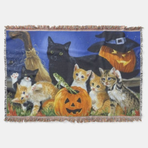 Halloween Kitty Family Throw Blanket