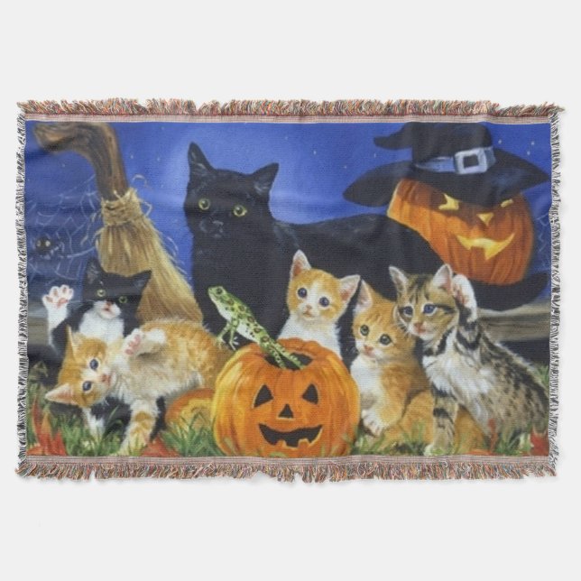 Halloween Kitty Family Throw Blanket (Front)