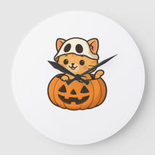 Halloween Kitty inside a pumpkin Classic T-Shirt Large Clock