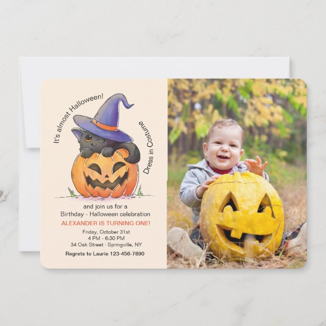 Halloween Kitty Photo Invitation (Front)